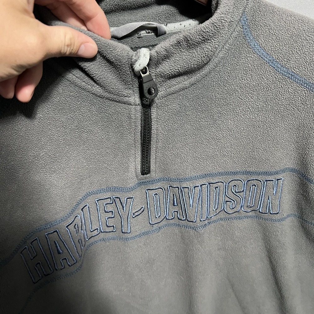 Harley-Davidson Mens XL Gray Fleece Quarter Zip Sweatshirt Graphic Front Logo - Picture 5 of 6